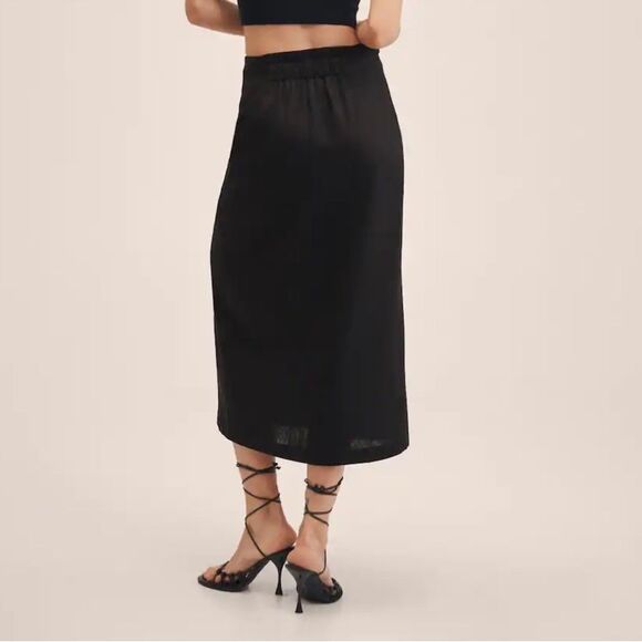 Mango 100% Linen Pareo Wrap Skirt Black - Picture 13 of 13